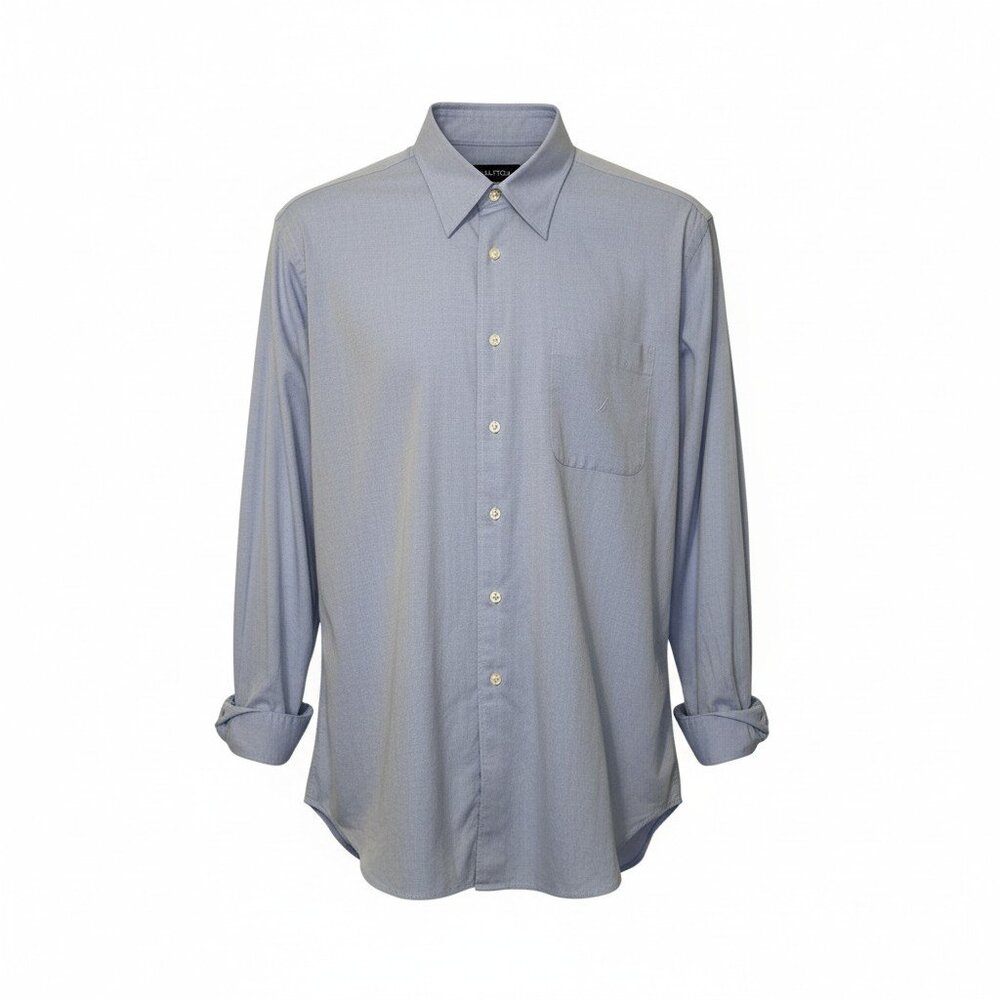 Nautica Size 16-32/33 Men's 80's 2 PLY Solid Blue Long Sleeve Dress Shirt